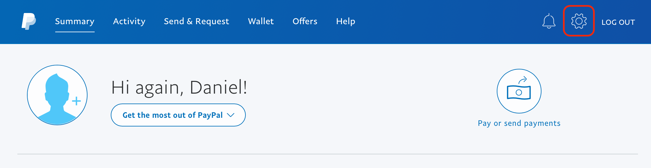 Click the settings gear from your Paypal Homepage
